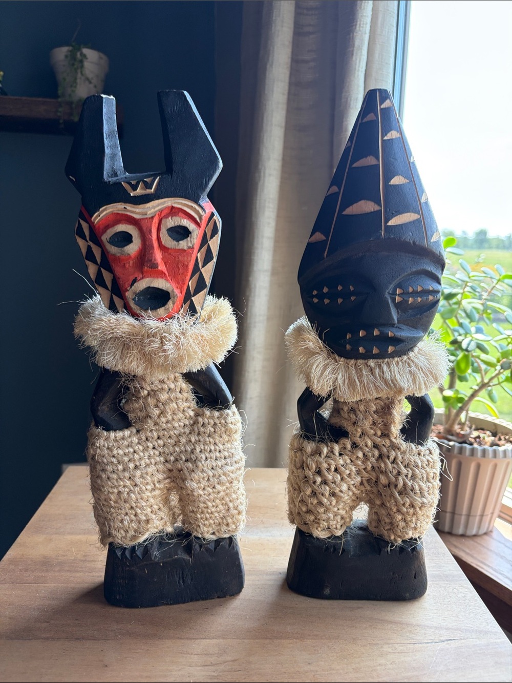 Vintage Wood Carved African Tribal Art- set of 2